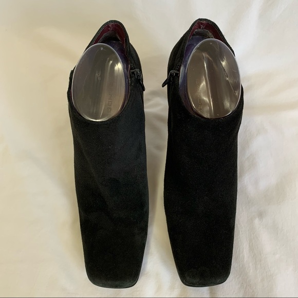 Bandolino Black Suede Urbane Zipper Booties, square toe, high heels, women’s 9 - Picture 2 of 16